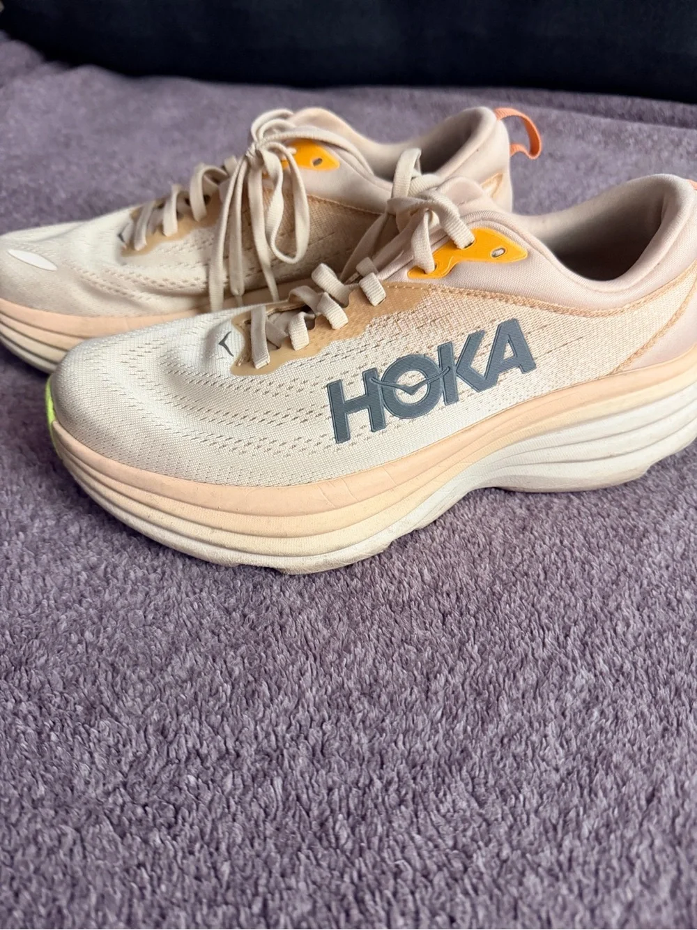 HOKA One One Peach and Blue Logo Running Shoes